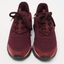 Pre Owned Hermès Purple/White Neoprene and Leather Miles Sneakers Size 38