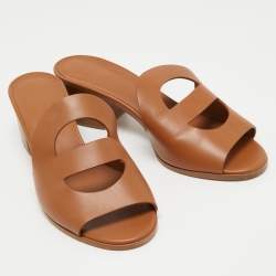 Hermes Brown Leather Mona Slide Sandals Size 39