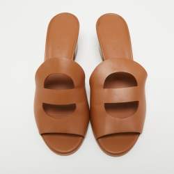 Hermes Brown Leather Mona Slide Sandals Size 39