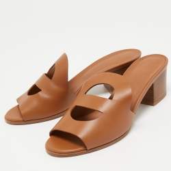 Hermes Brown Leather Mona Slide Sandals Size 39 Hermes | TLC