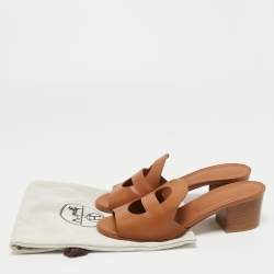 Hermes Brown Leather Mona Slide Sandals Size 39