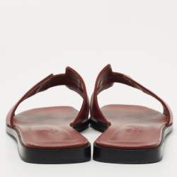 مملوكة مسبقًا Hermes Burgundy Leather Oran Flat Slides Size 40