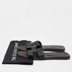 Hermes Black Leather Oran Flat Slides Size 40