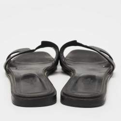 Hermes Black Leather Oran Flat Slides Size 40