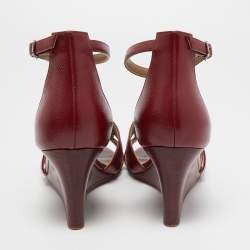 مملوكة مسبقًا Hermes Burgundy Leather Legend Wedge Sandals Size 38.5