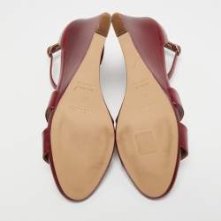 مملوكة مسبقًا Hermes Burgundy Leather Legend Wedge Sandals Size 38.5
