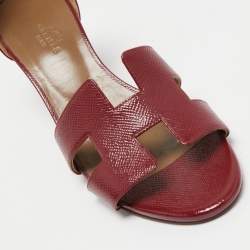 مملوكة مسبقًا Hermes Burgundy Leather Legend Wedge Sandals Size 38.5