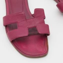 Hermes Pink Leather Oran Flat Slides Size 36.5