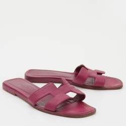 Hermes Pink Leather Oran Flat Slides Size 36.5