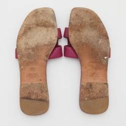 Hermes Pink Leather Oran Flat Slides Size 36.5