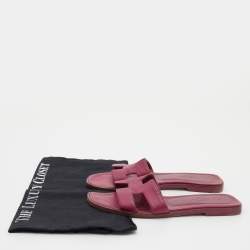 Hermes Pink Leather Oran Flat Slides Size 36.5