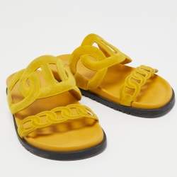 Hermes Yellow Suede Extra Slide Flats Size 38  