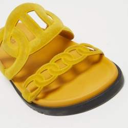 Hermes Yellow Suede Extra Slide Flats Size 38  