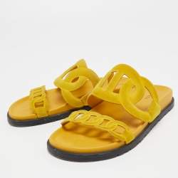 Hermes Yellow Suede Extra Slide Flats Size 38  