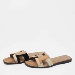 Hermes Multicolor Suede Oran Flat Slides Size 37