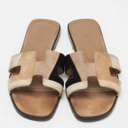 Hermes Multicolor Suede Oran Flat Slides Size 37