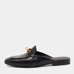 Hermes Black Leather Oz  Mules Size 38