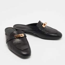 Hermes Black Leather Oz  Mules Size 38