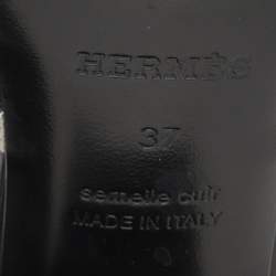 Hermes Black/Silver Leather Ajaccio Block Heel Slide Sandals Size 37