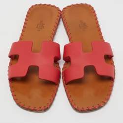 Hermès Red Leather Oran Flat Slides Size 38
