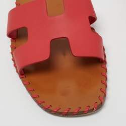 Hermès Red Leather Oran Flat Slides Size 38
