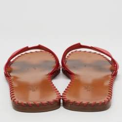 Hermès Red Leather Oran Flat Slides Size 38