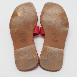Hermès Red Leather Oran Flat Slides Size 38
