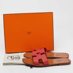 Hermès Red Leather Oran Flat Slides Size 38