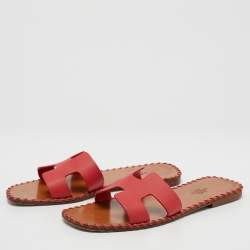 Hermès Red Leather Oran Flat Slides Size 38
