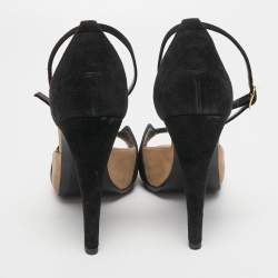Hermes Black/Beige Suede Platform Premiere Ankle Strap Sandals Size 39