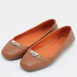 Hermes Brown Leather Liberty Ballet Flats Size 37