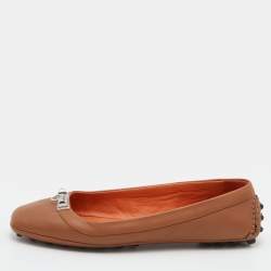 Hermes Brown Leather Liberty Ballet Flats Size 37