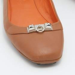 Hermes Brown Leather Liberty Ballet Flats Size 37