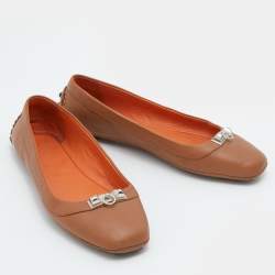 Hermes Brown Leather Liberty Ballet Flats Size 37