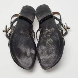 Pre Owned Hermes Black Leather Transat Slingback Sandals Size 37.5