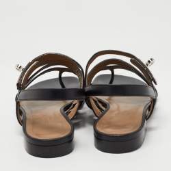 Pre Owned Hermes Black Leather Transat Slingback Sandals Size 37.5