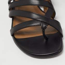 Pre Owned Hermes Black Leather Transat Slingback Sandals Size 37.5
