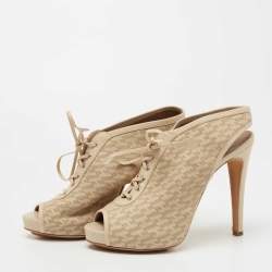 Hermes Beige Perforated Leather Garrigue Peep Toe Booties Size 40