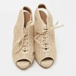 Hermes Beige Perforated Leather Garrigue Peep Toe Booties Size 40