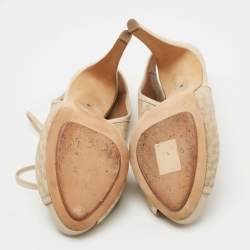 Hermes Beige Perforated Leather Garrigue Peep Toe Booties Size 40