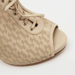 Hermes Beige Perforated Leather Garrigue Peep Toe Booties Size 40