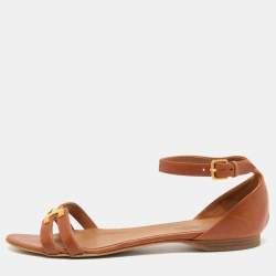 Pre Owned Hermes Brown Leather Premiere Ankle Strap Sandals Size 40
