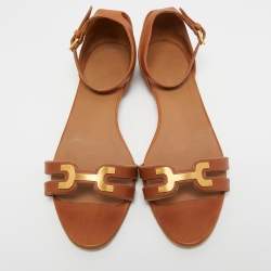 Pre Owned Hermes Brown Leather Premiere Ankle Strap Sandals Size 40