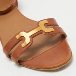 Pre Owned Hermes Brown Leather Premiere Ankle Strap Sandals Size 40