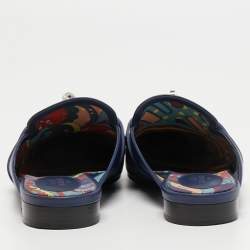 Hermes Navy Blue Leather Oz Mules Size 37