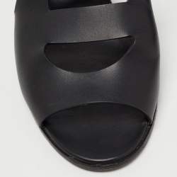 Hermes Black Leather Mona Slide Sandals Size 41
