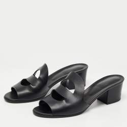 Hermes Black Leather Mona Slide Sandals Size 41