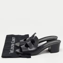Hermes Black Leather Mona Slide Sandals Size 41