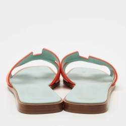 Hermes Coral Orange Nubuck Leather Oran Flat Slides Size 37.5