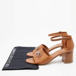 Hermes Brown Leather Viaggio Ankle Strap Sandals Size 39